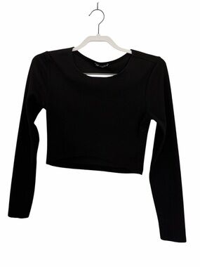 Zara Black Ribbed Long Sleeve Crew Neck Crop Top